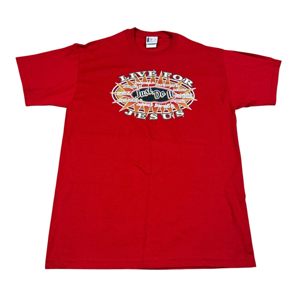 Vintage 90s Discus Athletic Live for Jesus Religion Red Just Do It Shirt Men's L